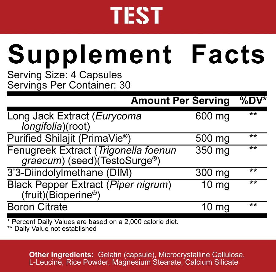 5% Nutrition Test Booster Supplement Facts