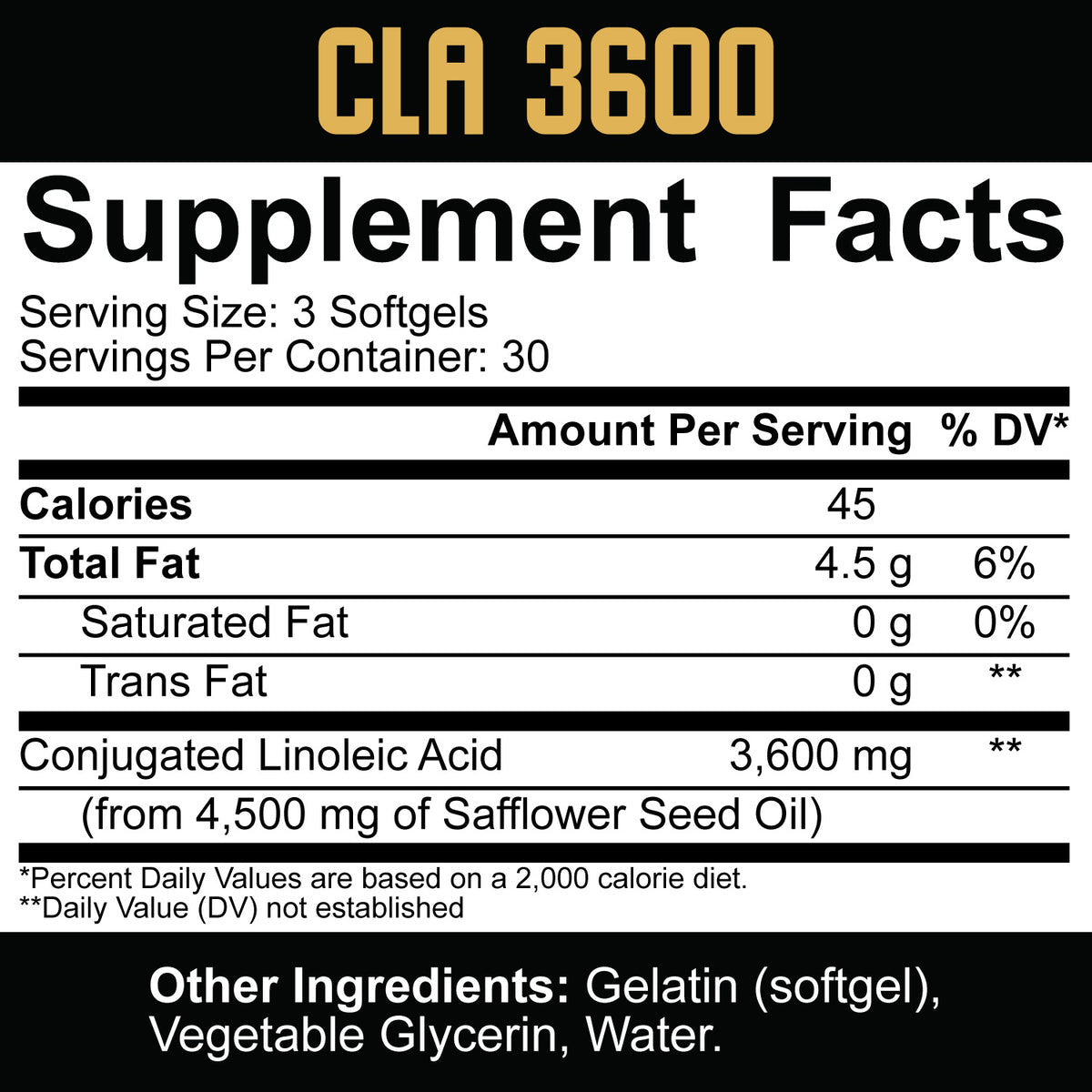 5% Nutrition CLA 3600 Supplement Facts