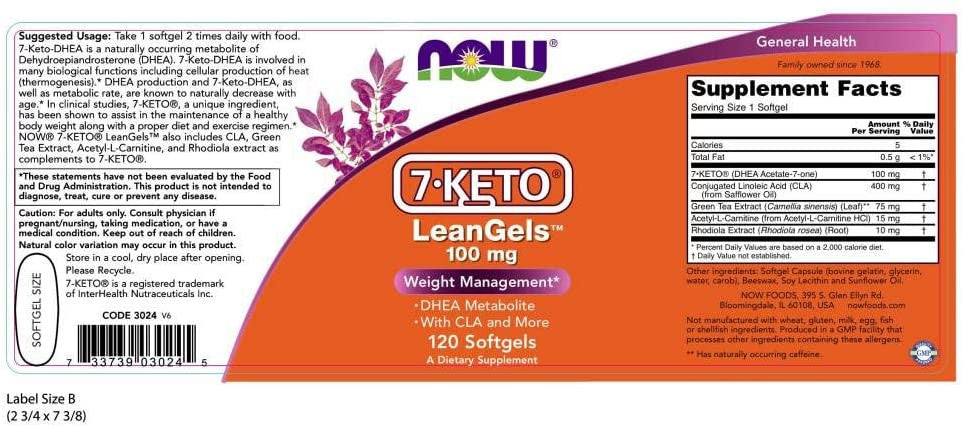 Now 7-Keto LeanGels 100 mg supplement facts