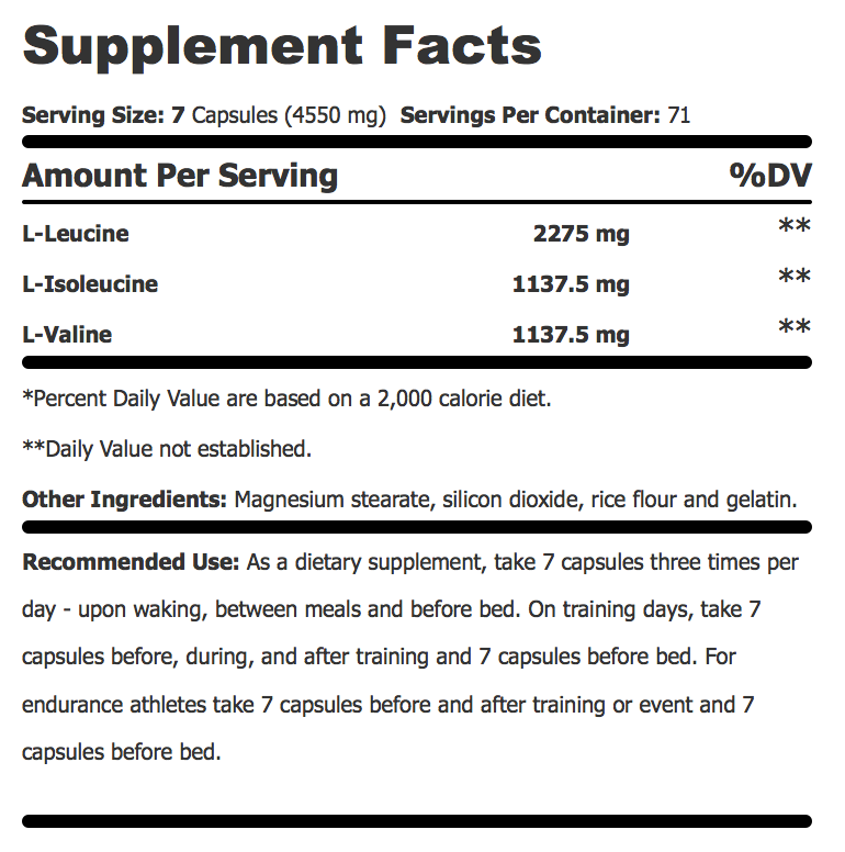 AST BCAA 4500 supplement facts