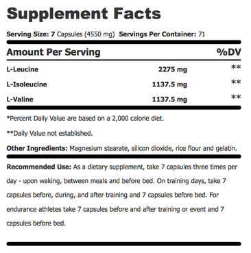 AST BCAA 4500 supplement facts