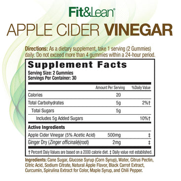 MHP Fit & Lean Apple Cider Vinegar Gummies Supplement Facts
