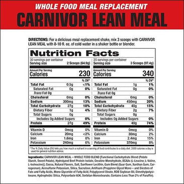 MuscleMeds Carnivor Lean Meal Supplement Facts