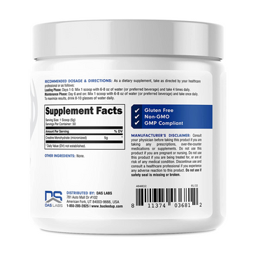 DAS Labs Bucked Up Creatine Monohydrate Back Of Bottle