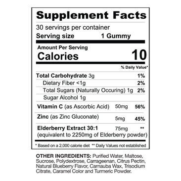 Gaspari Nutrition Elderberry Immunity Gummies supplement facts