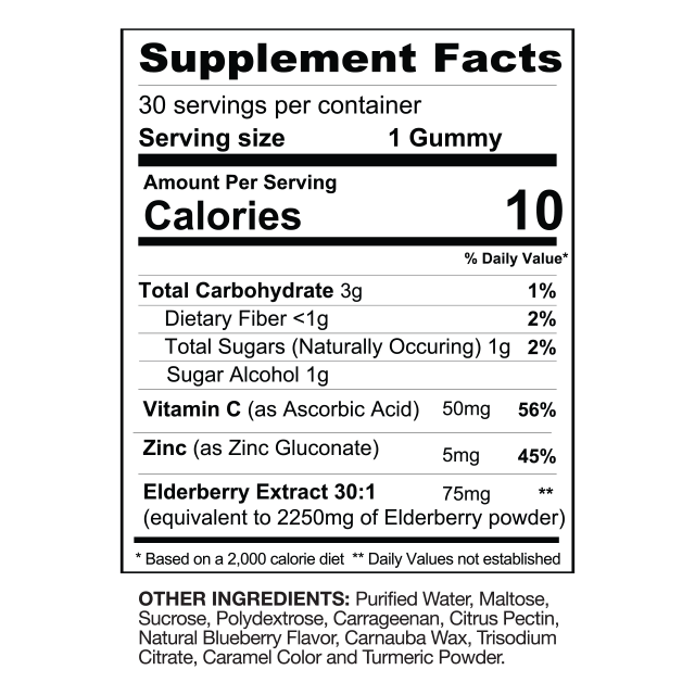 Gaspari Nutrition Elderberry Immunity Gummies supplement facts