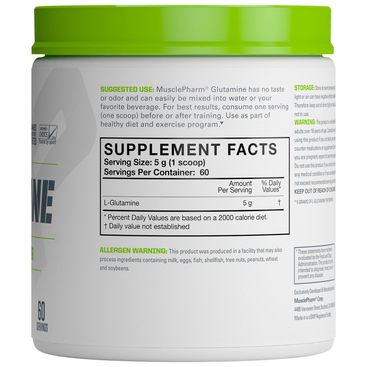 MusclePharm Essentials Glutamine Supplement Facts