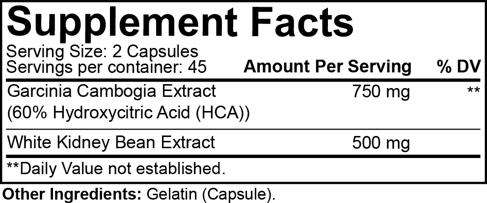 NutraKey Cambogia Garcinia + White Kidney Bean Extract
 Supplement Facts