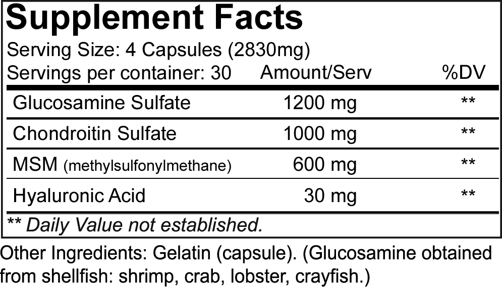 NutraKey Glucosamine Chondroitin MSM Supplement Facts