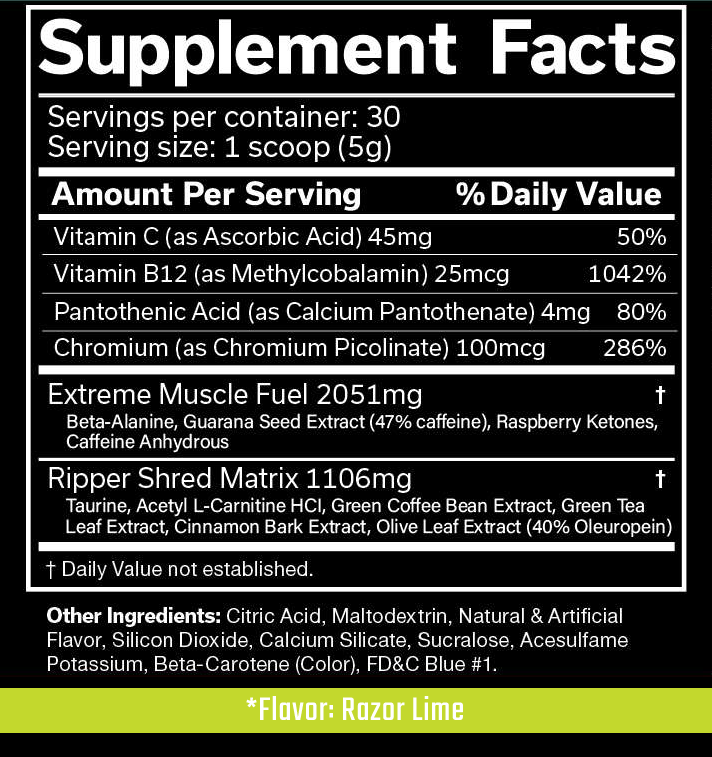 JNX Sports The Ripper! Supplement Facts Label