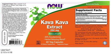 Now Kava Kava Extract supplement facts
