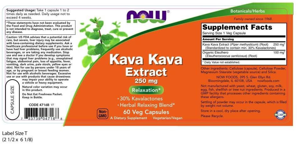 Now Kava Kava Extract supplement facts