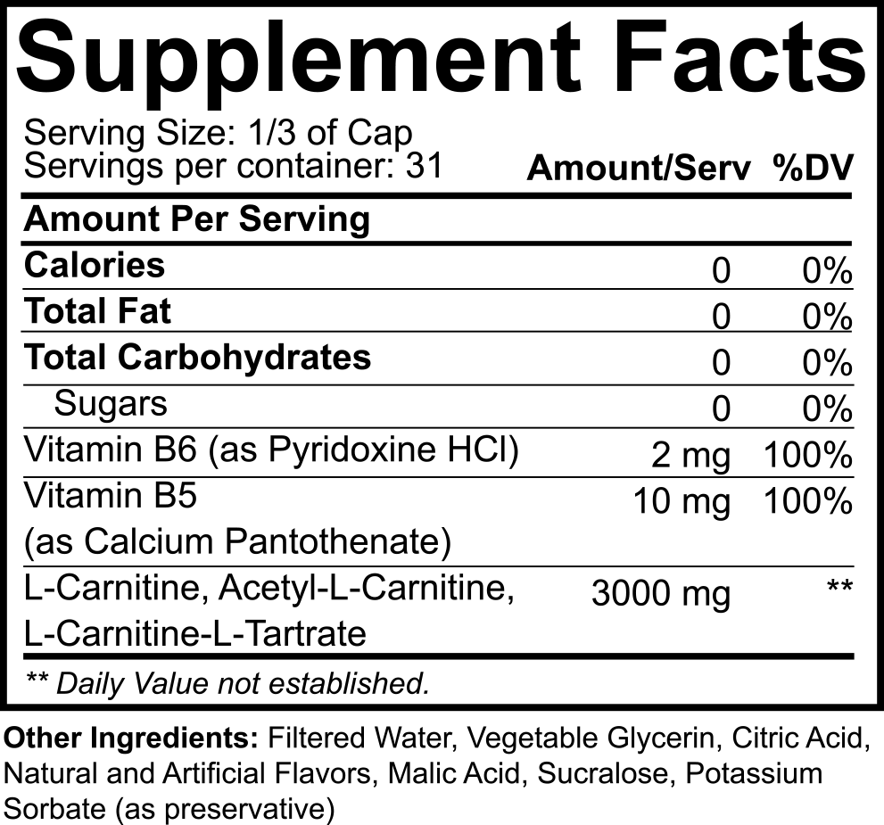 NutraKey Liquid L-Carnitine 3000 Supplement Facts