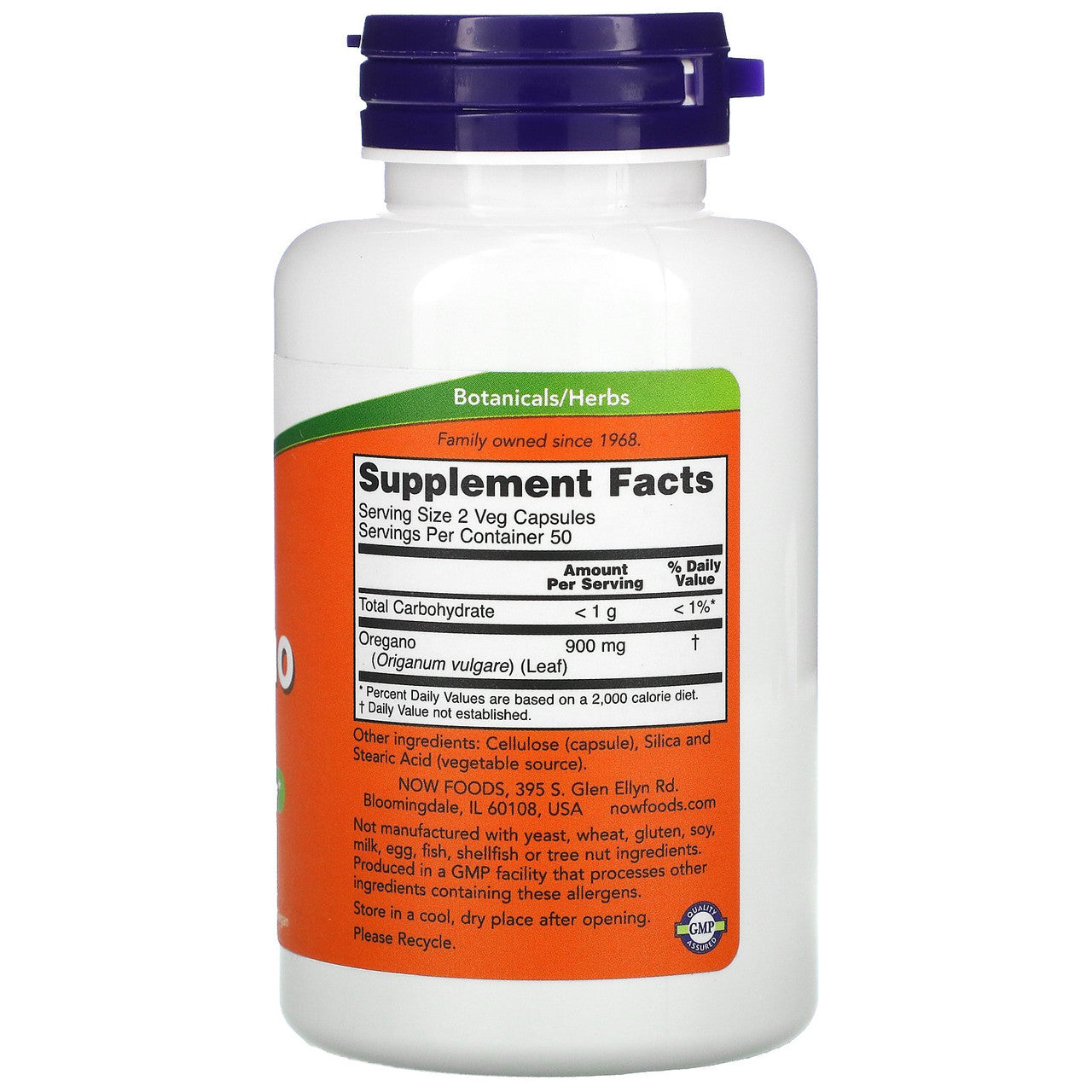 Now Oregano 450mg Supplement Facts Label