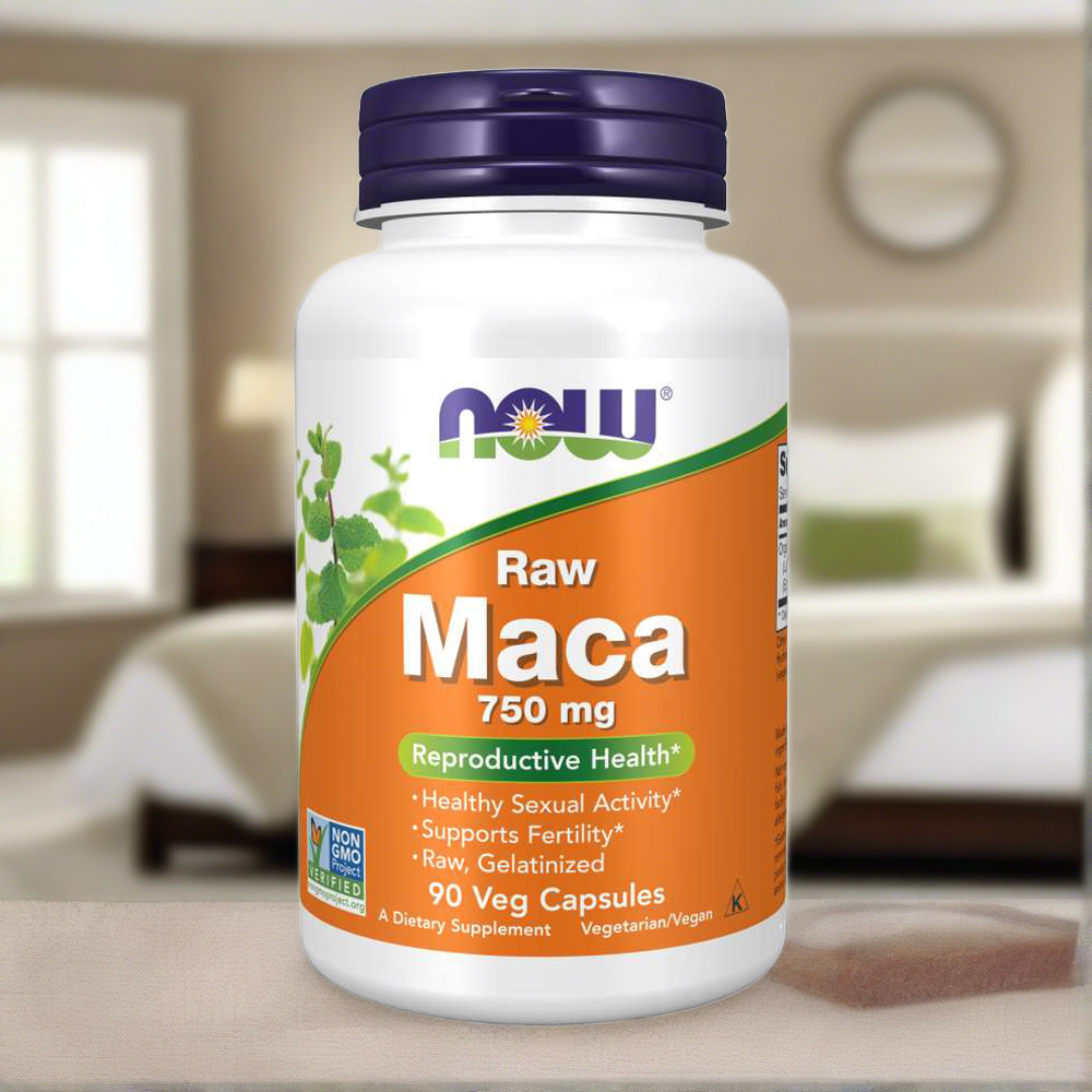Now Raw Maca 750 mg 90 Capsules Bottle