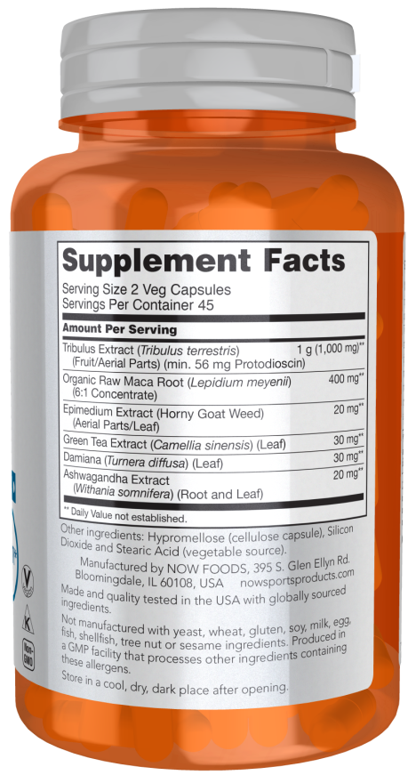 Now Tribulus Extreme Supplement Facts Label