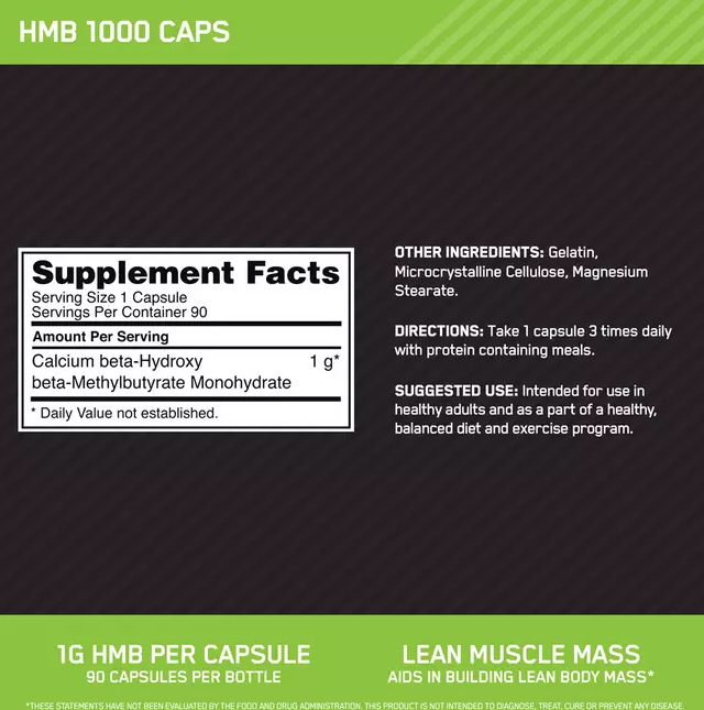 Optimum Nutrition HMB 1000 Caps Supplement Facts