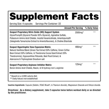 Gaspari Nutrition PlasmaJet supplement facts