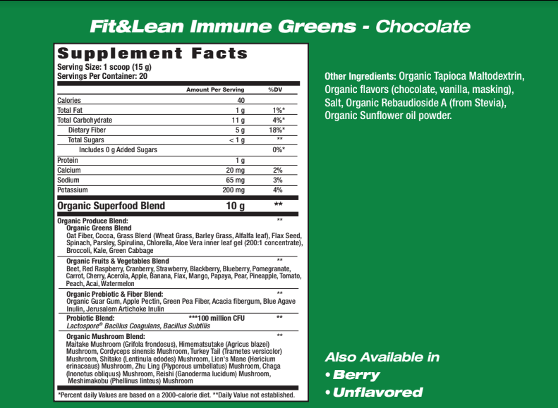 MHP Fit & Lean Immune Greens Supplement Facts