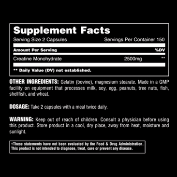 Animal Creatine Monohydrate supplement facts