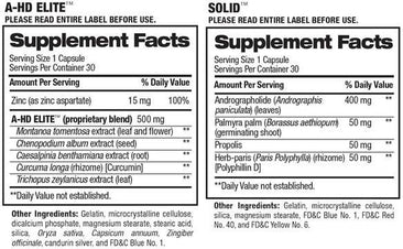 BPI Sports A-HD Elite + Solid supplement facts