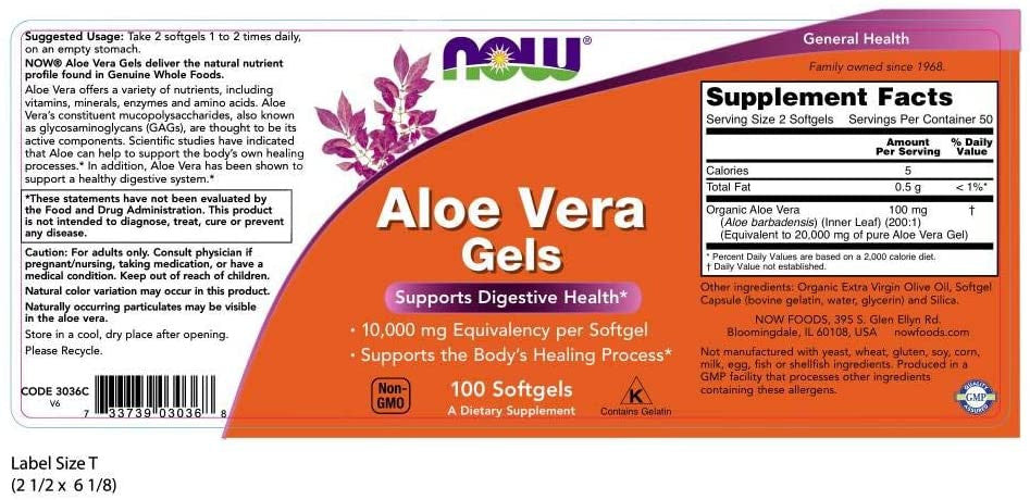 Now Aloe Vera Gels supplement facts