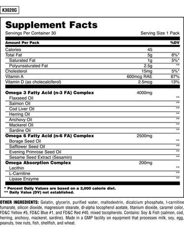 Animal Omega supplement facts