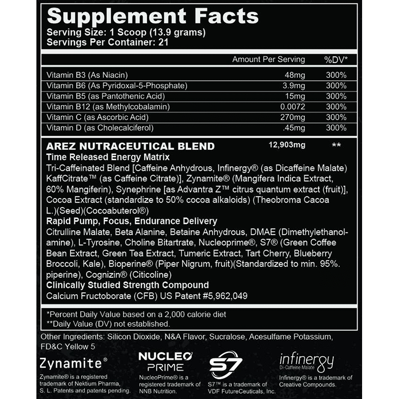 Modern Hardcore Nutrition Arez God Of The Gym Supplement Facts