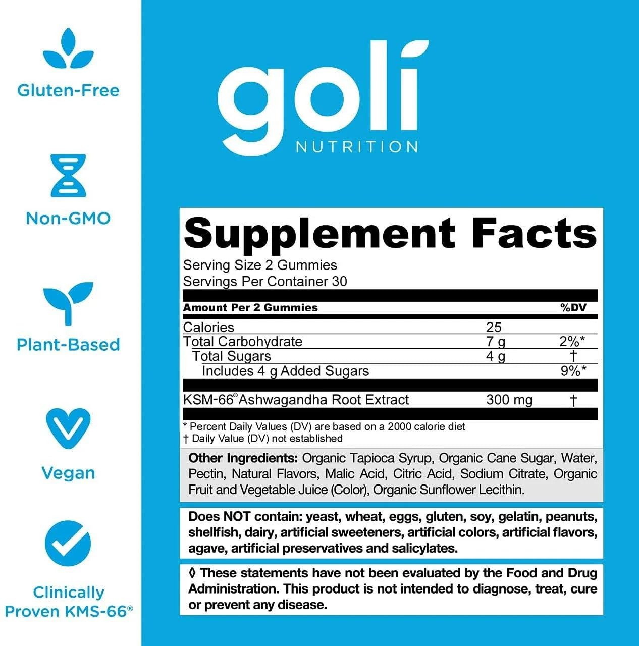 Goli Nutrition Ashwagandha supplement facts