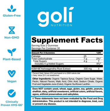 Goli Nutrition Ashwagandha supplement facts