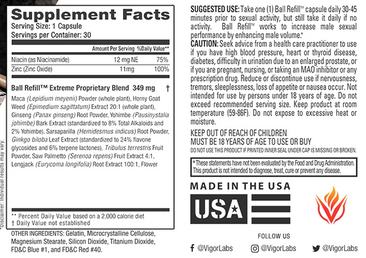 Vigor Labs Ball Refill Supplement Facts Label