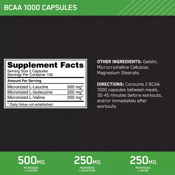 Optimum Nutrition BCAA 1000 Supplement Facts