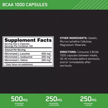 Optimum Nutrition BCAA 1000 Supplement Facts