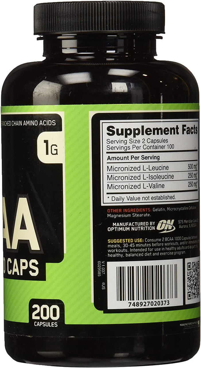 Optimum Nutrition BCAA 1000 Right Side of Bottle
