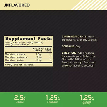 Optimum Nutrition Instantized BCAA 5000 Powder Supplement Facts