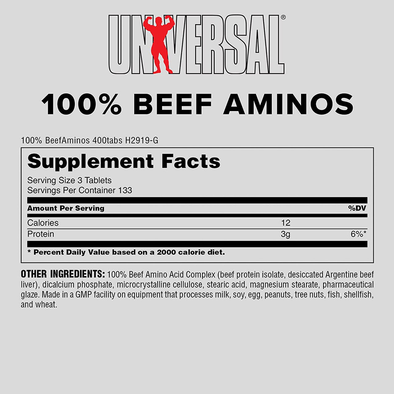 Universal Nutrition 100% Beef Aminos Supplement Facts
