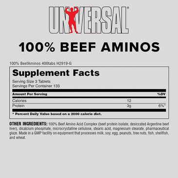 Universal Nutrition 100% Beef Aminos Supplement Facts