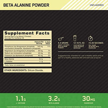 Optimum Nutrition Beta-Alanine Supplement Facts