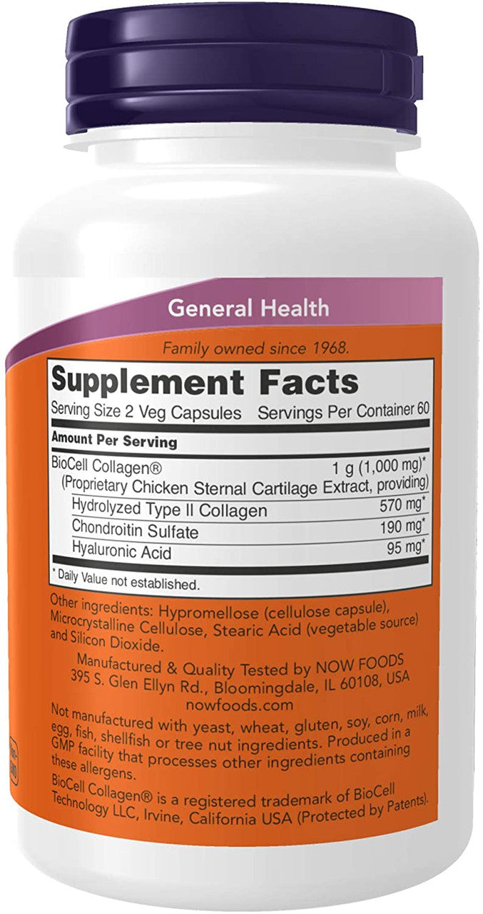 Now BioCell Collagen Hydrolyzed Type II supplement facts
