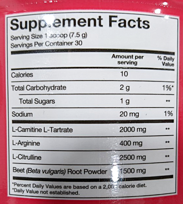 Biosteel Sport Beets Pre-Workout Supplement Facts Label