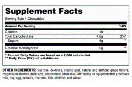 Universal Nutrition Creatine Chews Supplement Facts