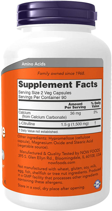 Now L-Citrulline 750 mg supplement facts