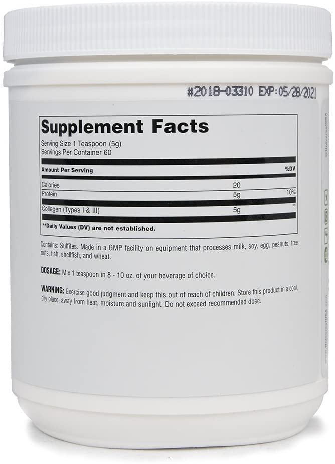 Universal Nutrition Collagen Supplement Facts on Bottle