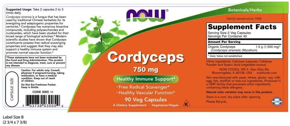 Now Cordyceps 750mg supplement facts