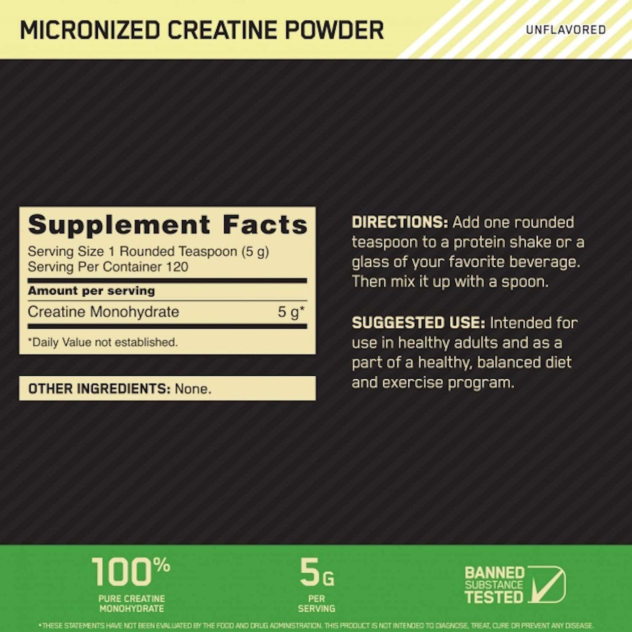 Optimum Nutrition Micronized Creatine Powder Supplement Facts