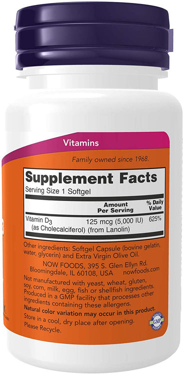 Now Vitamin D-3 5000 IU supplement facts