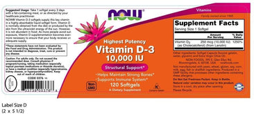 Now Vitamin D-3 10,000IU bottle label