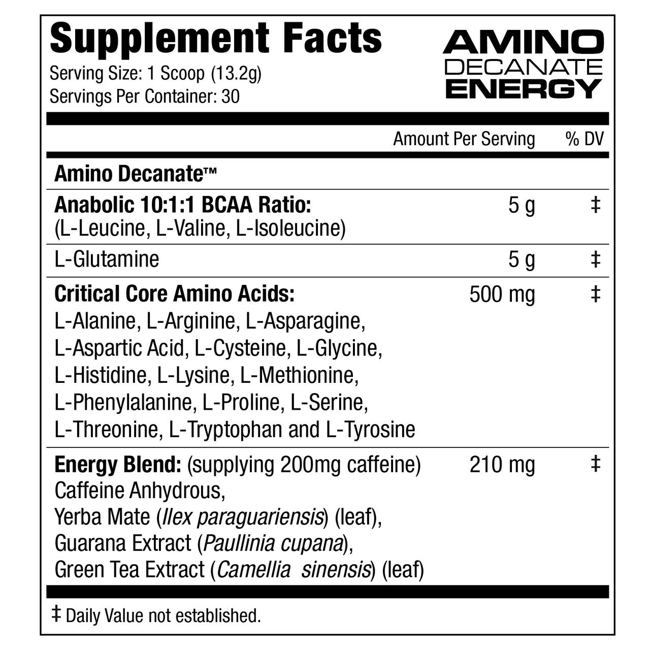 MuscleMeds Amino Decanate Energy Supplement Facts