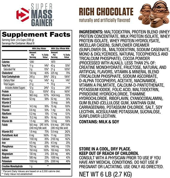 Dymatize Super Mass Gainer Supplement facts