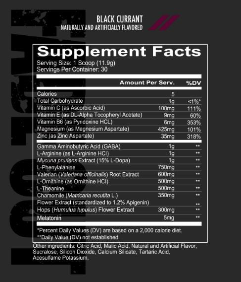 Redcon1 Fade Out Supplement Facts Label